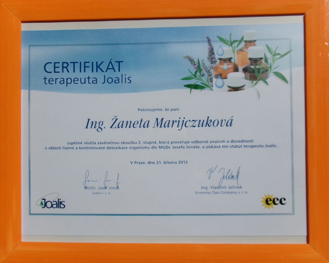 Jak se cítit líp - certifikát terapeutky Žanety Marijczukové pro terapie v Liberci